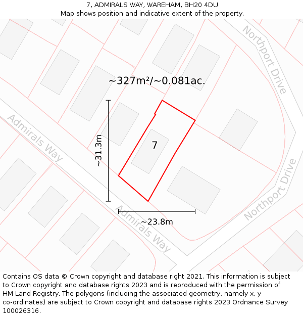 7, ADMIRALS WAY, WAREHAM, BH20 4DU: Plot and title map