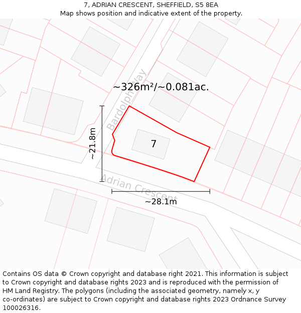 7, ADRIAN CRESCENT, SHEFFIELD, S5 8EA: Plot and title map