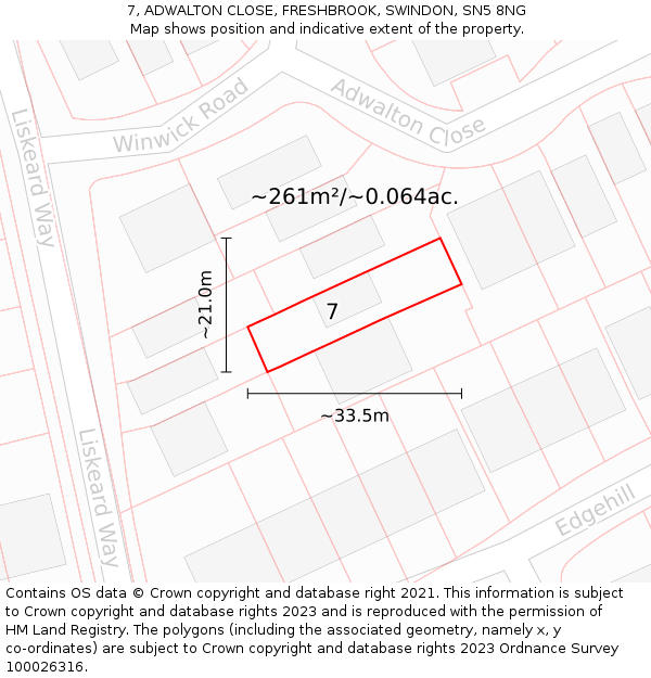 7, ADWALTON CLOSE, FRESHBROOK, SWINDON, SN5 8NG: Plot and title map