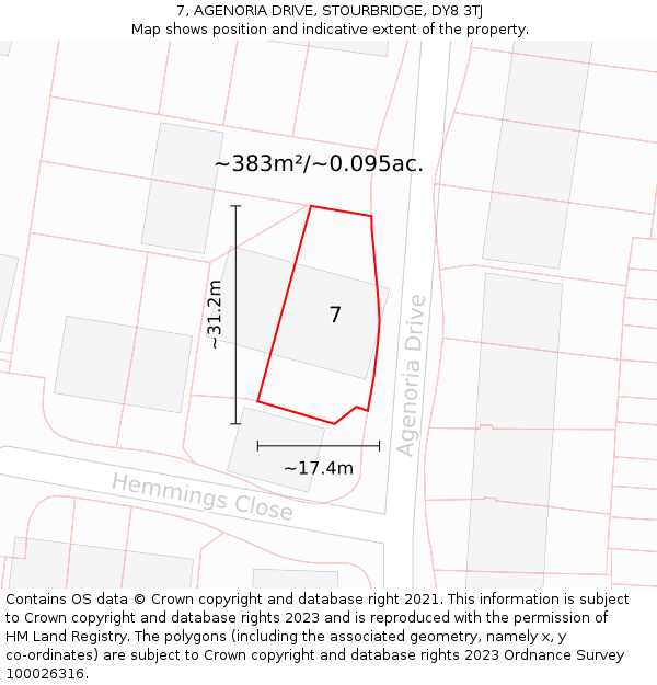 7, AGENORIA DRIVE, STOURBRIDGE, DY8 3TJ: Plot and title map