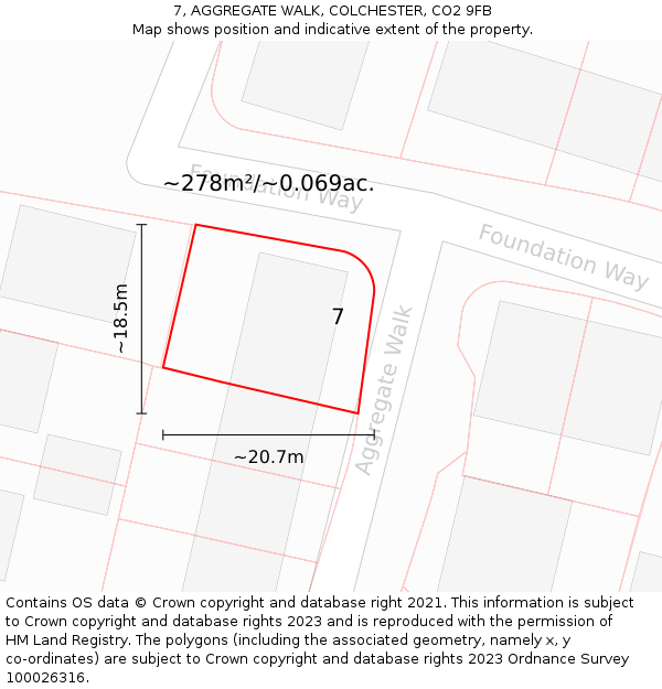 7, AGGREGATE WALK, COLCHESTER, CO2 9FB: Plot and title map