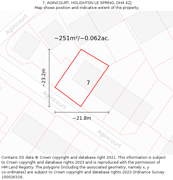 7, AGINCOURT, HOUGHTON LE SPRING, DH4 4ZJ: Plot and title map
