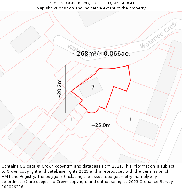 7, AGINCOURT ROAD, LICHFIELD, WS14 0GH: Plot and title map