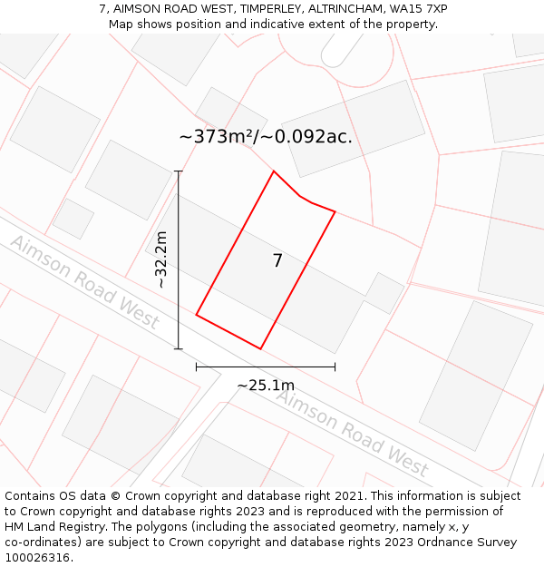 7, AIMSON ROAD WEST, TIMPERLEY, ALTRINCHAM, WA15 7XP: Plot and title map