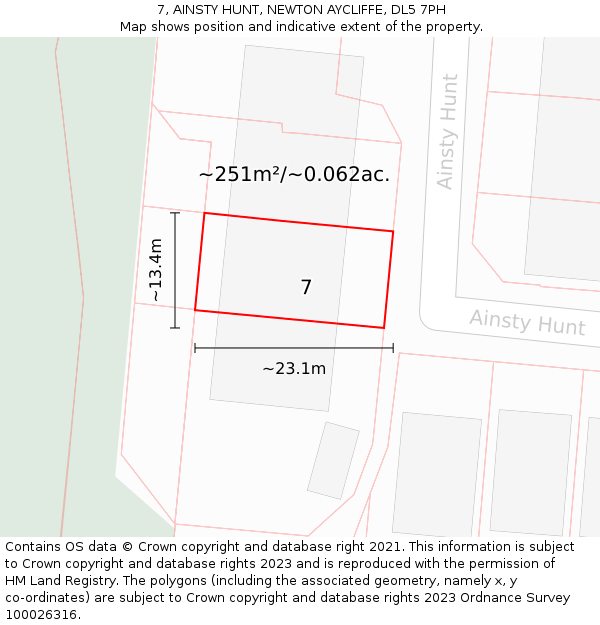 7, AINSTY HUNT, NEWTON AYCLIFFE, DL5 7PH: Plot and title map
