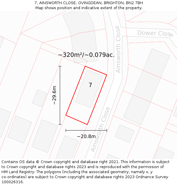 7, AINSWORTH CLOSE, OVINGDEAN, BRIGHTON, BN2 7BH: Plot and title map
