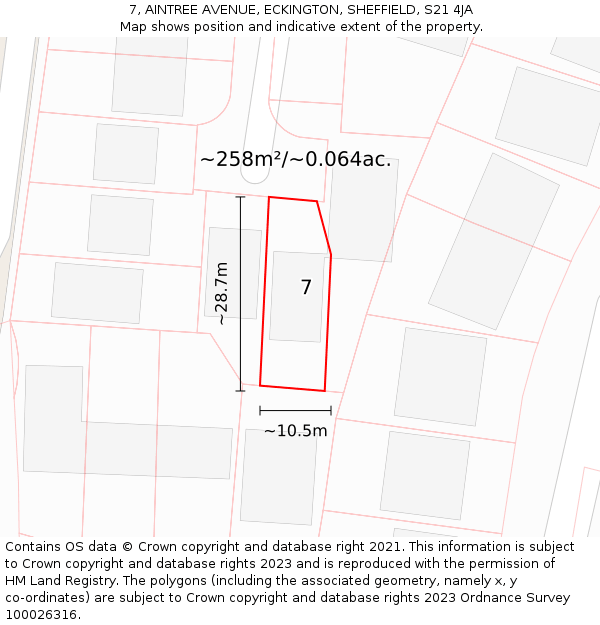 7, AINTREE AVENUE, ECKINGTON, SHEFFIELD, S21 4JA: Plot and title map