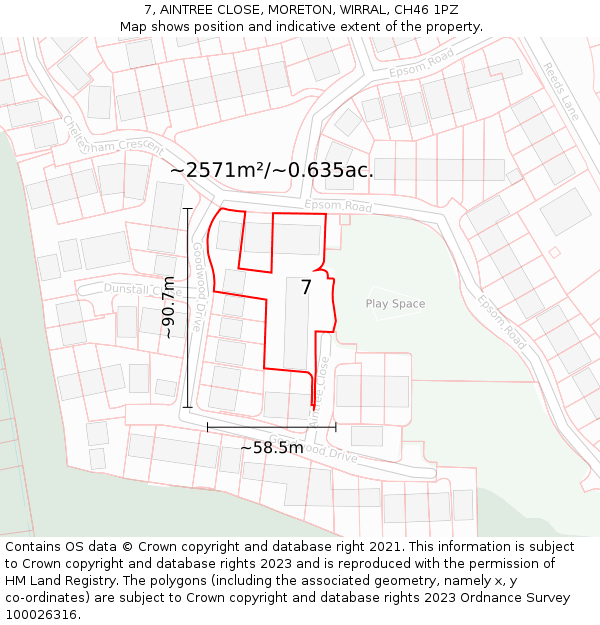 7, AINTREE CLOSE, MORETON, WIRRAL, CH46 1PZ: Plot and title map