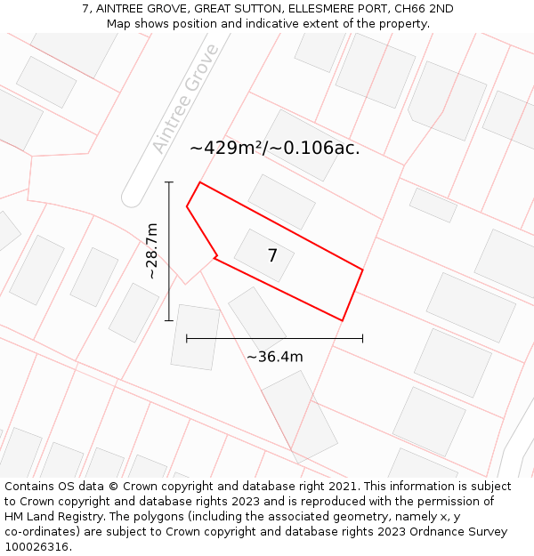 7, AINTREE GROVE, GREAT SUTTON, ELLESMERE PORT, CH66 2ND: Plot and title map