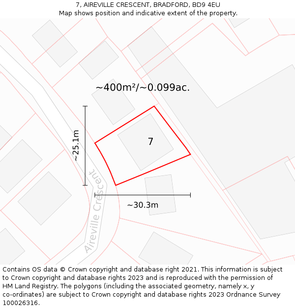 7, AIREVILLE CRESCENT, BRADFORD, BD9 4EU: Plot and title map