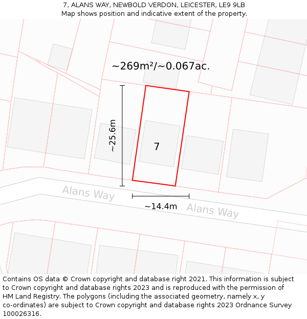7, ALANS WAY, NEWBOLD VERDON, LEICESTER, LE9 9LB: Plot and title map