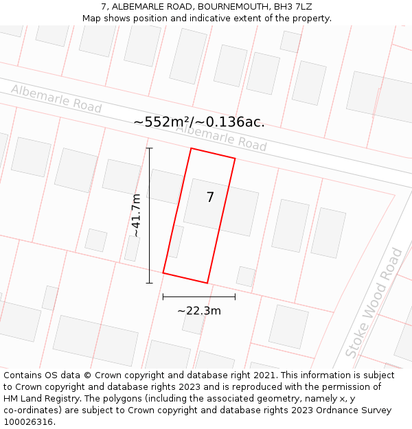 7, ALBEMARLE ROAD, BOURNEMOUTH, BH3 7LZ: Plot and title map