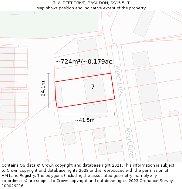 7, ALBERT DRIVE, BASILDON, SS15 5UT: Plot and title map