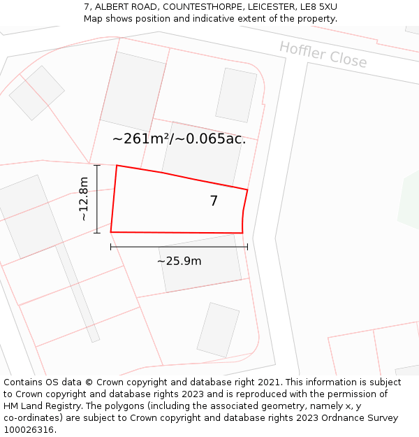 7, ALBERT ROAD, COUNTESTHORPE, LEICESTER, LE8 5XU: Plot and title map