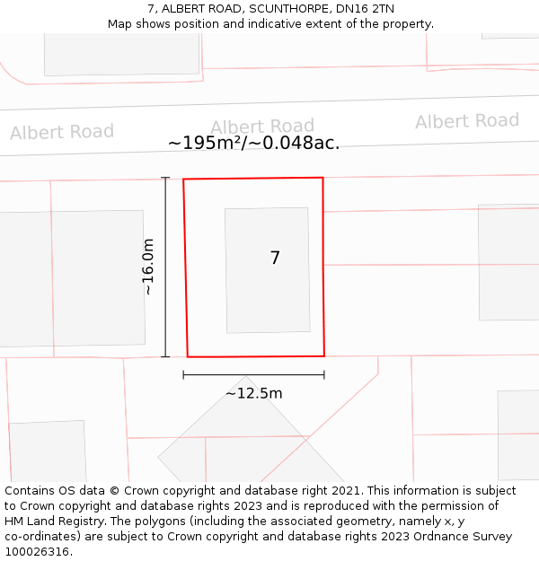 7, ALBERT ROAD, SCUNTHORPE, DN16 2TN: Plot and title map