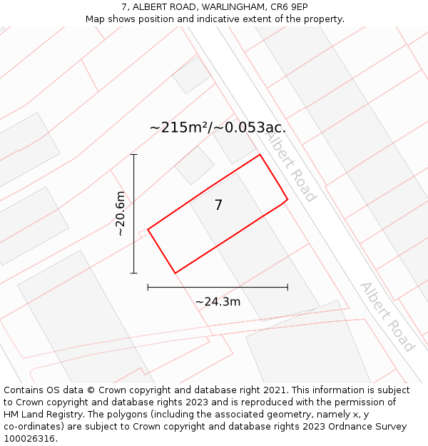 7, ALBERT ROAD, WARLINGHAM, CR6 9EP: Plot and title map
