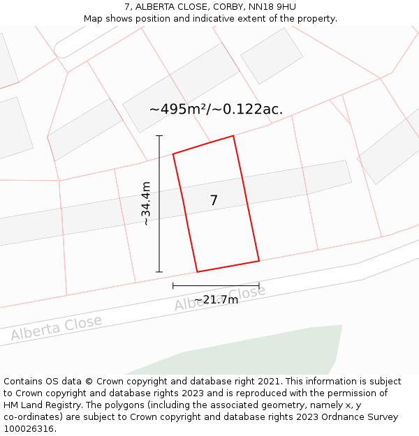 7, ALBERTA CLOSE, CORBY, NN18 9HU: Plot and title map
