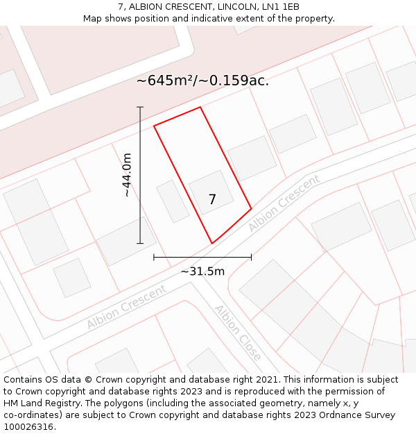 7, ALBION CRESCENT, LINCOLN, LN1 1EB: Plot and title map