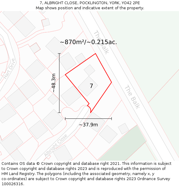 7, ALBRIGHT CLOSE, POCKLINGTON, YORK, YO42 2PE: Plot and title map