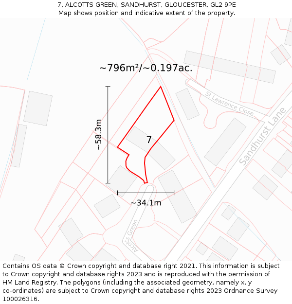 7, ALCOTTS GREEN, SANDHURST, GLOUCESTER, GL2 9PE: Plot and title map