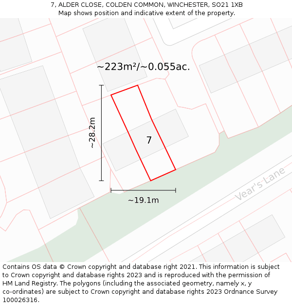 7, ALDER CLOSE, COLDEN COMMON, WINCHESTER, SO21 1XB: Plot and title map
