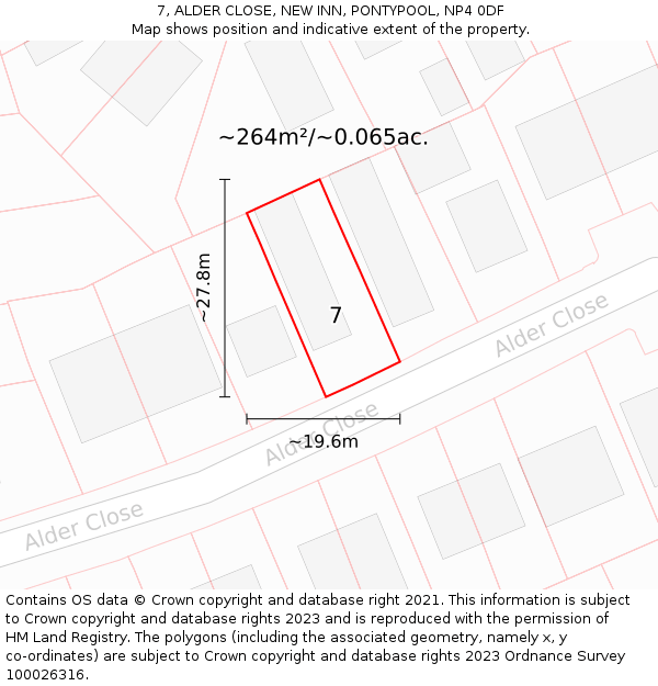 7, ALDER CLOSE, NEW INN, PONTYPOOL, NP4 0DF: Plot and title map