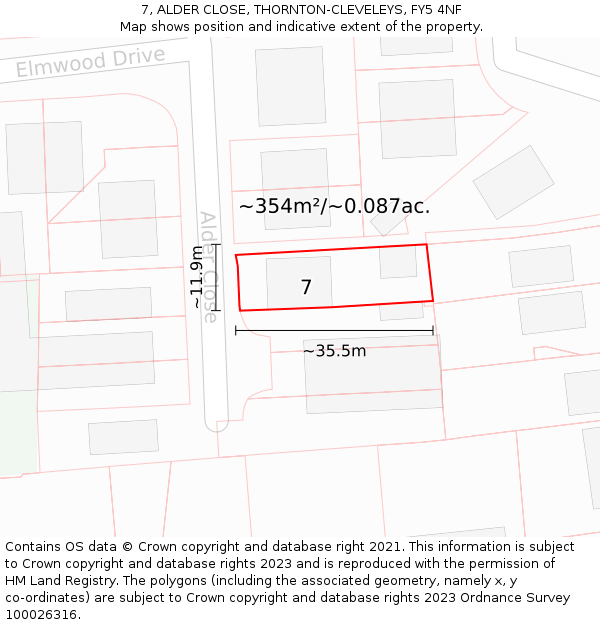 7, ALDER CLOSE, THORNTON-CLEVELEYS, FY5 4NF: Plot and title map