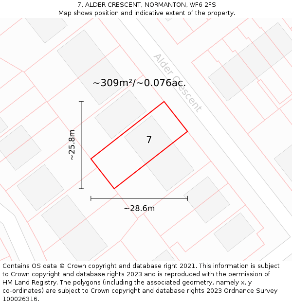 7, ALDER CRESCENT, NORMANTON, WF6 2FS: Plot and title map