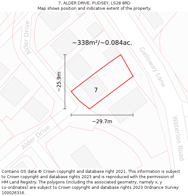 7, ALDER DRIVE, PUDSEY, LS28 8RD: Plot and title map