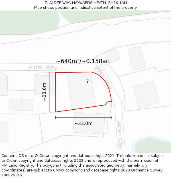 7, ALDER WAY, HAYWARDS HEATH, RH16 1AN: Plot and title map