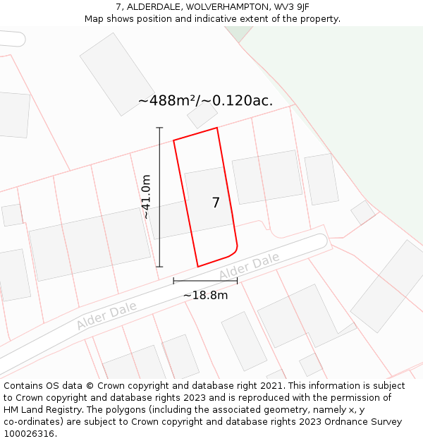 7, ALDERDALE, WOLVERHAMPTON, WV3 9JF: Plot and title map