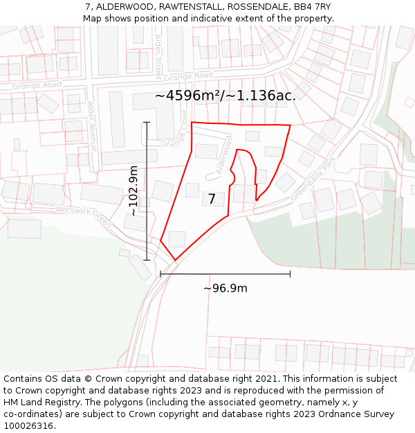 7, ALDERWOOD, RAWTENSTALL, ROSSENDALE, BB4 7RY: Plot and title map