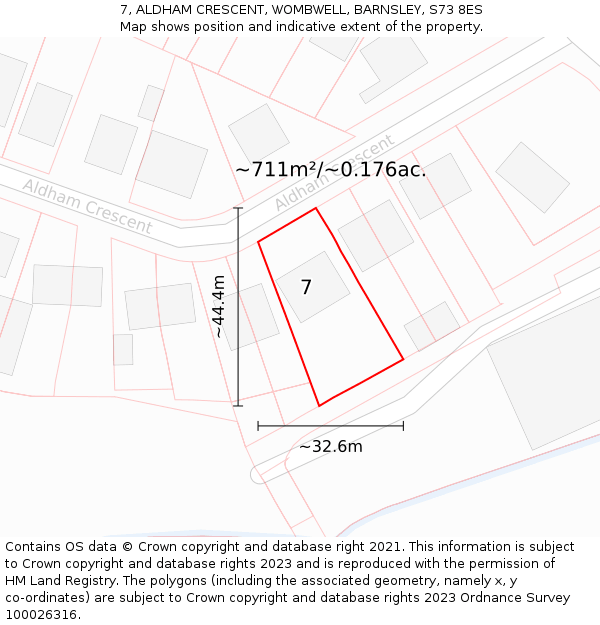 7, ALDHAM CRESCENT, WOMBWELL, BARNSLEY, S73 8ES: Plot and title map