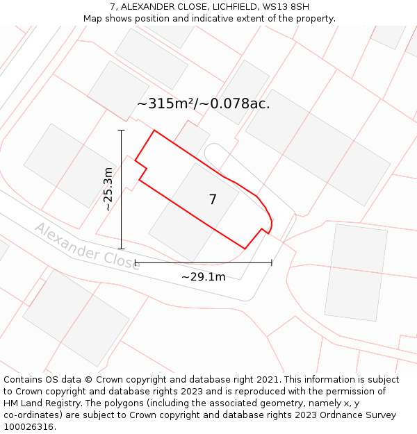 7, ALEXANDER CLOSE, LICHFIELD, WS13 8SH: Plot and title map
