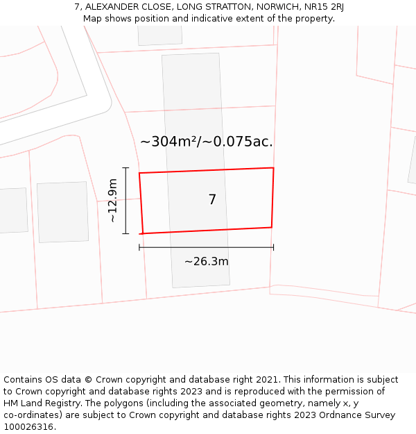 7, ALEXANDER CLOSE, LONG STRATTON, NORWICH, NR15 2RJ: Plot and title map