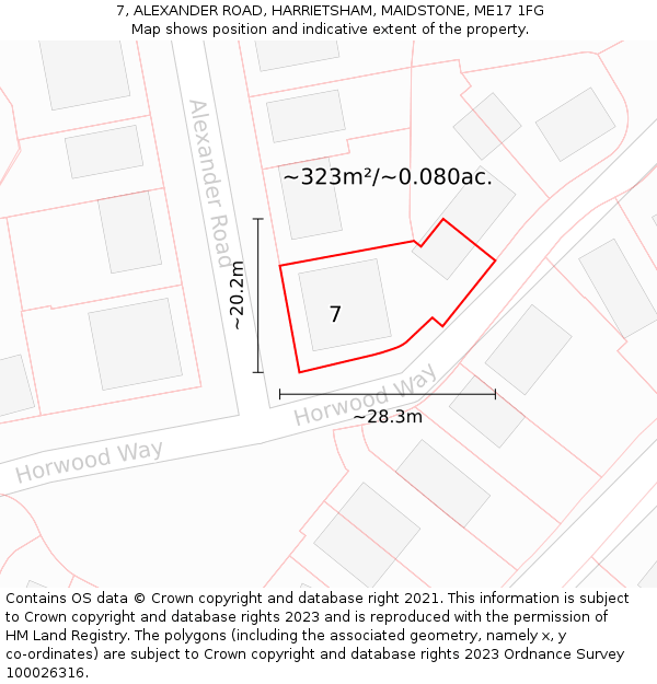 7, ALEXANDER ROAD, HARRIETSHAM, MAIDSTONE, ME17 1FG: Plot and title map