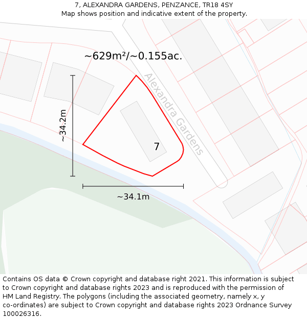 7, ALEXANDRA GARDENS, PENZANCE, TR18 4SY: Plot and title map