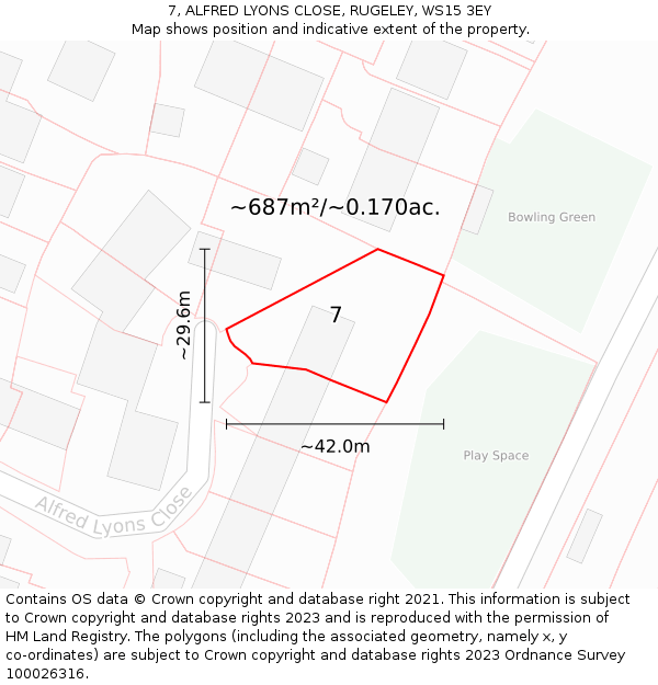 7, ALFRED LYONS CLOSE, RUGELEY, WS15 3EY: Plot and title map