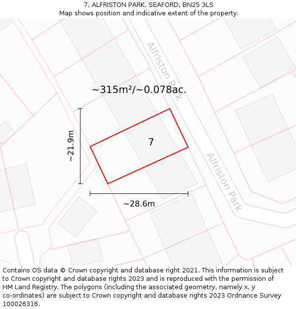 7, ALFRISTON PARK, SEAFORD, BN25 3LS: Plot and title map