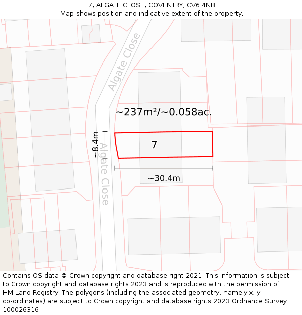 7, ALGATE CLOSE, COVENTRY, CV6 4NB: Plot and title map