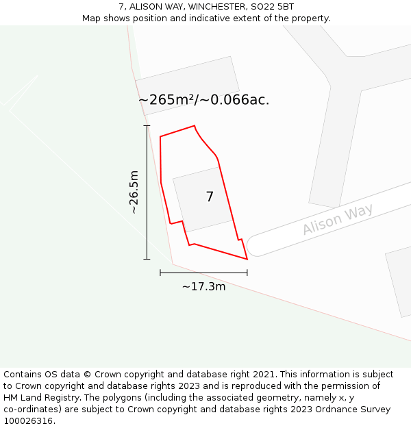 7, ALISON WAY, WINCHESTER, SO22 5BT: Plot and title map