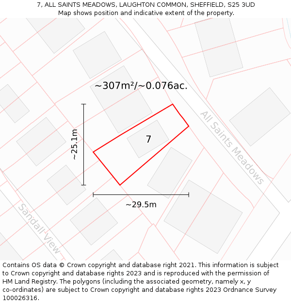 7, ALL SAINTS MEADOWS, LAUGHTON COMMON, SHEFFIELD, S25 3UD: Plot and title map