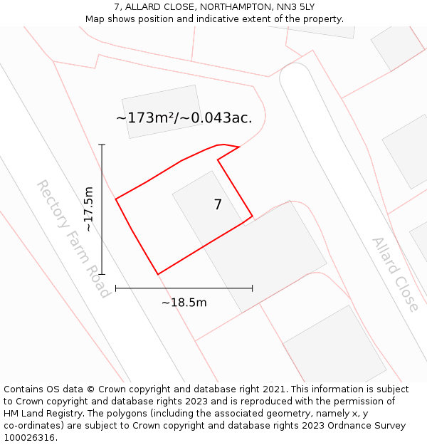 7, ALLARD CLOSE, NORTHAMPTON, NN3 5LY: Plot and title map