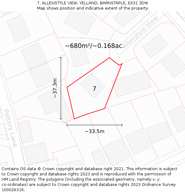 7, ALLENSTYLE VIEW, YELLAND, BARNSTAPLE, EX31 3DW: Plot and title map