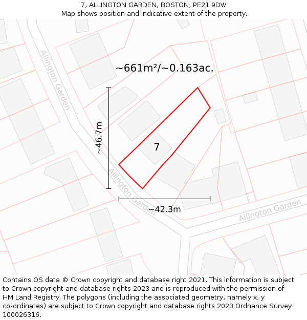 7, ALLINGTON GARDEN, BOSTON, PE21 9DW: Plot and title map
