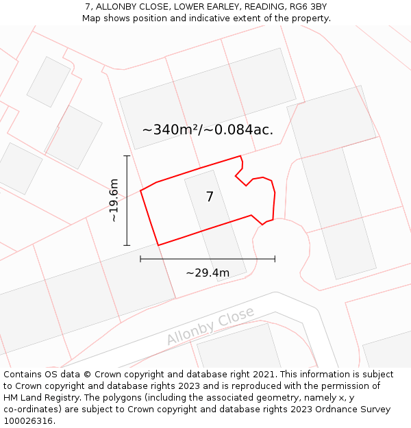 7, ALLONBY CLOSE, LOWER EARLEY, READING, RG6 3BY: Plot and title map