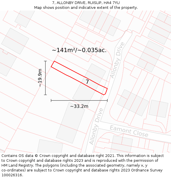 7, ALLONBY DRIVE, RUISLIP, HA4 7YU: Plot and title map