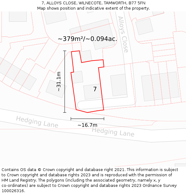 7, ALLOYS CLOSE, WILNECOTE, TAMWORTH, B77 5FN: Plot and title map