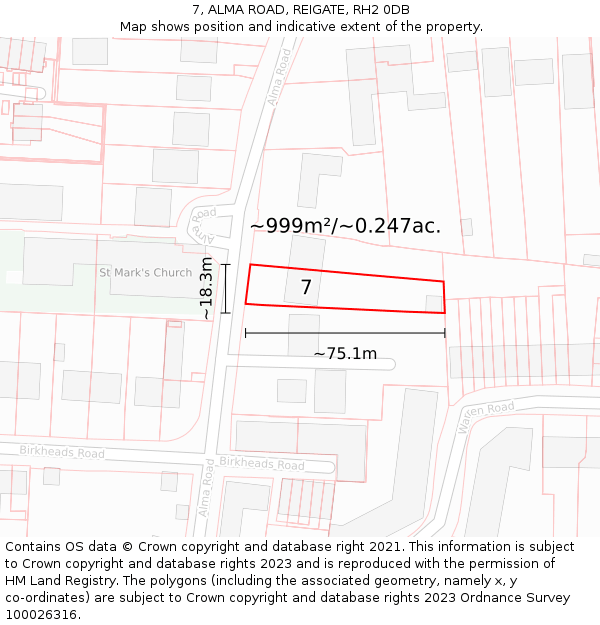 7, ALMA ROAD, REIGATE, RH2 0DB: Plot and title map