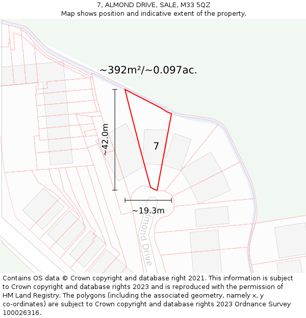 7, ALMOND DRIVE, SALE, M33 5QZ: Plot and title map